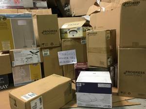 MIXED PALLET WITH DIFFERENT LIGHTS- TYPESMODELS & CEILING FANS WITH LIGHTS AS WELL CUSTOMER RETURNS SEE PICS