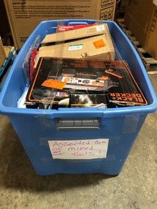 BIN FULL WITH HUSKYBLACKDECKER RIGID ASSORTED TOOLS CUSTOMER RETURNS SEE PICS