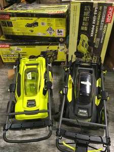 RYOBI ELECTRIC MOWERS DIFFERENT SIZES BATTERIESCHARGER NOT INCLUDED. CUSTOMER RETURNS SEE PICS
