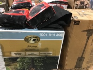 lot 15 image: PALLET WITH PORTABLE GRILLS & COVERS PLUS HDX GARBAGE CANS AND LIGHT CUSTOMER RETURNS SEE PICS
