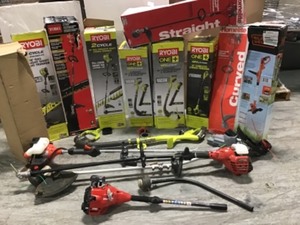 lot 37 image: PALLET WITH RYOBI TORO HOMELITE OUTDOOR LAWN TOOLS CUSTOMER RETURNS SEE PICS