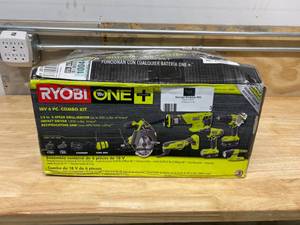 lot 3 image: RYOBI 18-Volt ONE Lithium-Ion Cordless 6-Tool Combo Kit with (2) Batteries, Charger, and Bag
