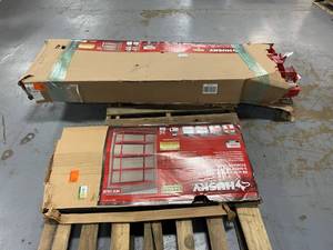 lot 11 image: HUSKY Lot of Two Items.  One- 48 in. W x 78 in. H x 24 in. D RedBlack Steel 5-Shelf Garage Shelving Unit and One- 77 in. W x 78 in. H x 24 in. D 4-Shelf Welded Steel Garage Storage Shelving Unit with Wire Deck in Red