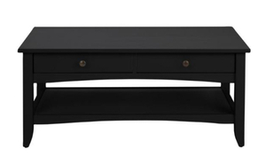 lot 64 image: STYLEWELL Cedar Springs Rectangular Black Wood 2 Drawer Coffee Table (42 in. W x 18.11 in. H) MISSING Hardware
