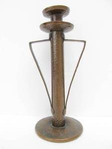 lot 13 image: Antique Signed Arts & Crafts Period Hand Hammered Copper Candlestick by The Onandaga Metal Shop