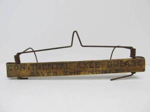 lot 14 image: Antique 1890s Continental Axle Grease Advertising Feed Bag HolderRack