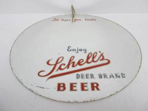 lot 24 image: Vintage 1930s SCHELLS Beer Deer Brand reverse Painted Advertising Bar Mirror