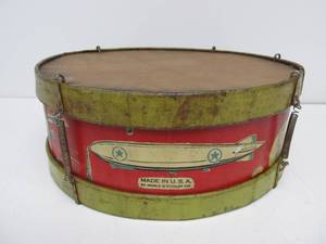 lot 28 image: Vintage 1920s-30s Tin Litho Toy Drum wPlanes & Zeppelin Graphics