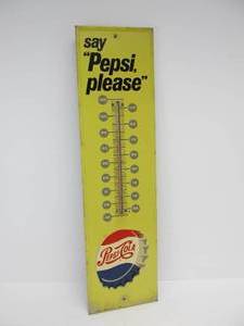 lot 43 image: Vintage 1960s PEPSI Metal Advertising Thermometer Sign