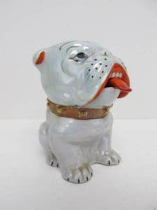 lot 49 image: Vintage 1940s Japanese Lustreware Bulldog Condiment Jar wSpoon