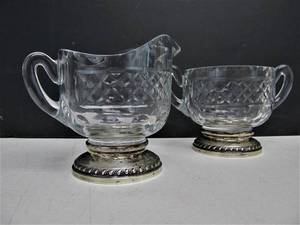 lot 53 image: Quality Vintage Signed Sterling Silver Crystal Cream & Sugar Set