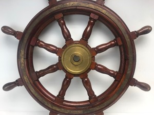 lot 153 image: Old Vintage Wood & Solid Brass Authentic Ships Wheel