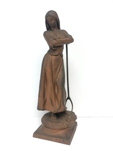 lot 165 image: Large Signed A.J. SCOTTE Antique Gilt Metal Figural Maiden Sculpture