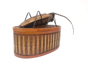lot 166 image: Vintage Woven Bamboo Oval Cricket Box