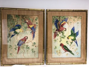 lot 168 image: Wonderful Old Vintage Signed Pair of Framed Parrot Watercolor Paintings