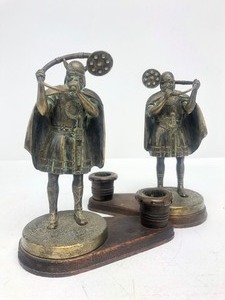 lot 181 image: Wonderful Pair of Scandinavian Figural Bronze Viking Candle Holders by Edward Aagaard