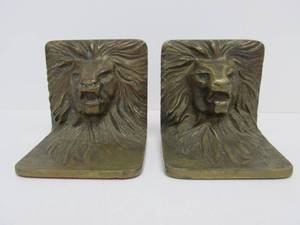 lot 71 image: Vintage Bronze Lion Head Bookends