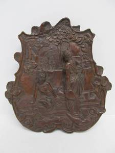 lot 72 image: Excellent Antique Relief Carved Art Nouveau Black Walnut Wall Sculpture - Maidens in Garden