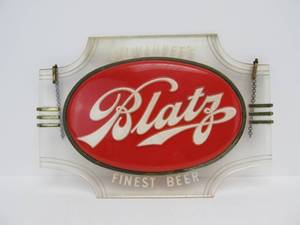 lot 75 image: Orig Vintage 1940s Deco BLATZ Milwaukees Finest Beer Hanging Beer Sign
