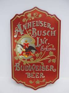lot 76 image: Vintage 1970s Embossed Tin BUDWEISER Beer Sign