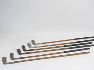 lot 104 image: Lot of 6 Different Antique Hickory Shaft Golf Putters