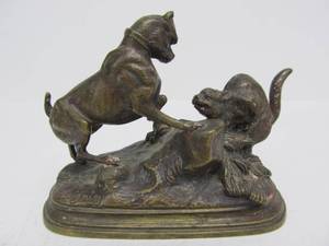 lot 112 image: Original Antique 19th Century Bronze Fighting Dog & Cat Sculpture by Jules Moigniez