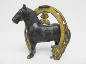lot 113 image: Antique Cast Iron GOOD LUCK Horse Coin Bank