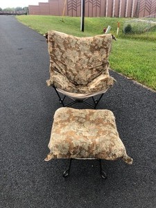 lot 201 image: Quality LINENFOLD Puff Chair wOttoman 