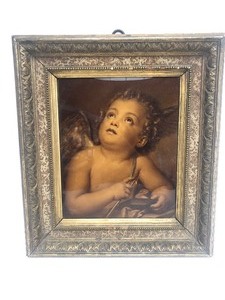 lot 206 image: Ornately Framed Antique 19th Century Lithograph - Cupid