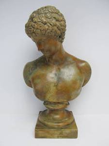 lot 124 image: LARGE Vintage Heavy Plaster Bust of Capitoline Antinous