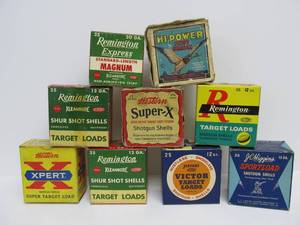 lot 138 image: Lot of 9 Old Vintage Advertising Ammo Shell Boxes