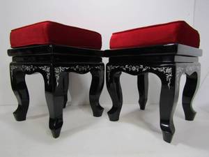lot 143 image: Pair Chinese Style Double Happiness Pearl Inlay Foot Stools  End Tables