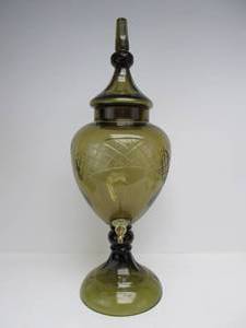 lot 220 image: HUGE Czech Cut Crystal Faceted Drink Dispenser