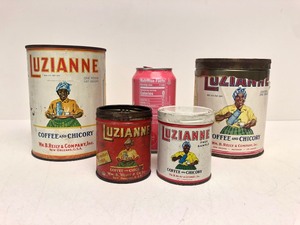 lot 238 image: Lot of 4 Original 1930s LUZIANNE Coffee Cans