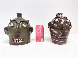 lot 245 image: 2 Signed South Carolina Folk Art MARVIN BAILEY Face Jugs