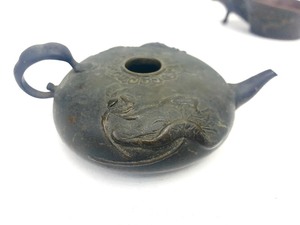 lot 251 image: Antique Oriental Bronze Silk Iron wJade Handle & Early Bronze Water Pot
