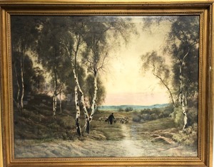 lot 254 image: Framed Antique 1902 French Pastoral Scene Lithograph by Albert Charles Wallet