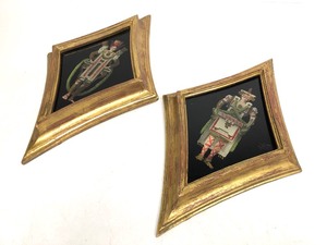 lot 256 image: Vintage 1920s Oriental Reverse on Glass Diamond Framed Artworks