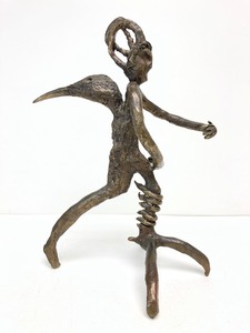 lot 257 image: Unusual Old Solid Bronze Figural Sculpture - Bird Man
