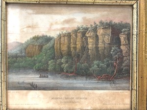 lot 259 image: Early Antique 19th Century Small Framed Mississippi River&nbspLithograph - Bluffs Below Saint Paul