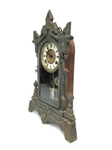 lot 6 image: Orig Antique ca 1870 Solid Iron Front KROEBER 8-Day Mantel Clock