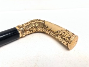 lot 265 image: Antique 1880s Walking StickCane with Ornate Gilt Gold Handle - Gift of Railroad Dispatchers Office to Employee