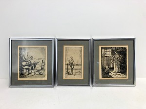 lot 52 image: Lot of 3 Old Vintage Framed Etchings