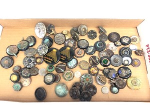 lot 232 image: Group of Large Antique CoatJacket Buttons Sweater Hooks etc