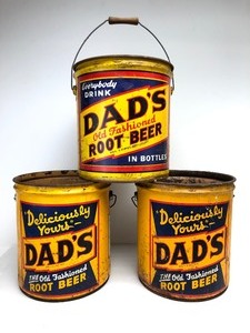 lot 30 image: Lot of 3 Vintage 1950s DADS ROOT BEER Soda Advertising 5 Gallon Can