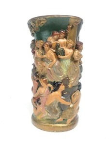 lot 284 image: Antique Sculptural Chalkware Pictorial Vase