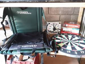 lot 26 image: Pair Of Gander Mountain Stadium Seats, Dart Board, Shot Clock Timer, Sports & Other Books