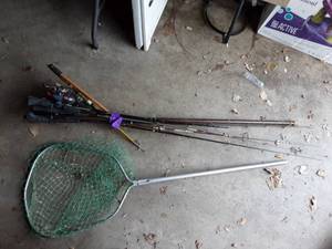 lot 35 image: Assorted Fishing Poles & Landing Net