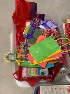 lot 228 image: Three Storage Bins Full of Gift Wrap Items