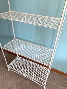 lot 109 image: White Four Shelf Ornate Metal Rack